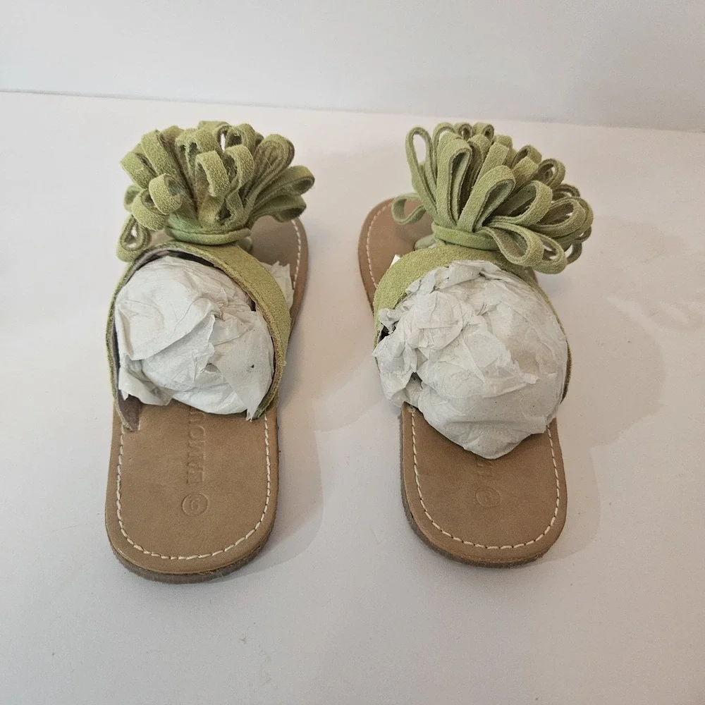 L'Amour Girls Flower Thong Sandal Suede Sz 9 NIB Lime Gr Coquette Core Princess